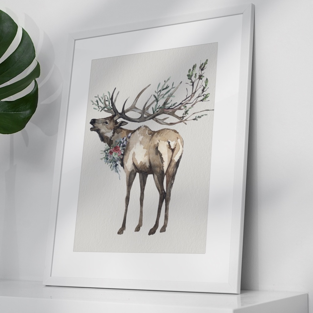 Watercolor Elk Deer Wall Art Print Poster Illustration Unframed - Picture 8 of 11